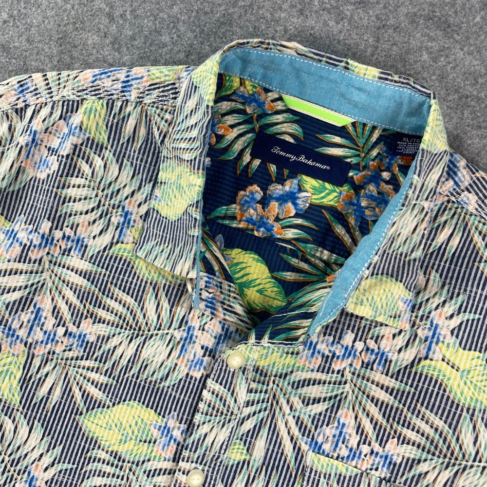 Tommy Bahama Leeward Mens Button Up Shirt XL Navy Multi Short Sleeve Resort